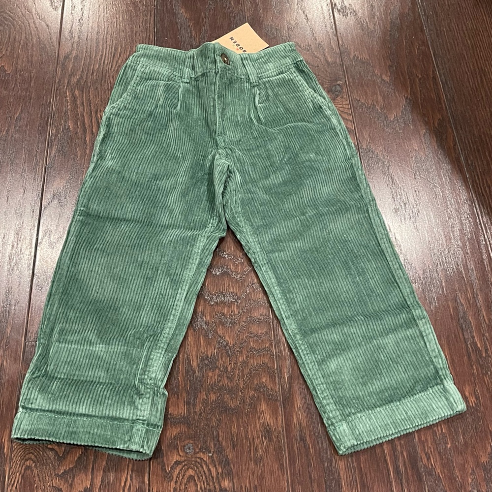 Mini Boden Pine Green Corduroy Pants Elastic Waist Size 2-3 Y NEW